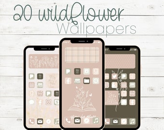 Cottagecore telefonbakgrundspaket, vildblommig clipart iPhone-bakgrund, botanisk tapet, boho tapet, digital tapet