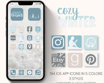 Cozy Winter iOS app icon set, winter iphone wallpapers, cute holiday aesthetic widget, Christmas digital wallpaper phone theme