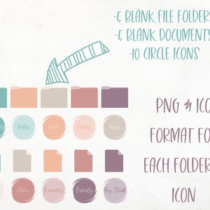 Puede incluir: Conjunto de 5 carpetas de archivos en blanco, 5 documentos en blanco y 10 iconos circulares en varios colores pastel. Las carpetas y los documentos est&aacute;n en formato PNG e ICO. Los iconos est&aacute;n en formato PNG e ICO. El texto de la imagen dice: -5 CARPETAS DE ARCHIVOS EN BLANCO -5 DOCUMENTOS EN BLANCO -10 ICONOS CIRCULARES PNG ICO FORMATO PARA CADA CARPETA ICONO