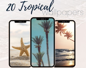 Strandtelefonbakgrundspaket, Tropisk tapet, Strand iPhone-bakgrund, Abstrakt tapet, Digital bakgrund