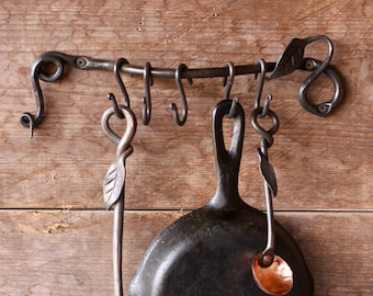 Leafy Pot and Pan Holder Rack Hand Forged Blacksmith