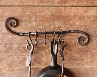 Curly Pot and Pan Holder Rack Hand Forged Blacksmith