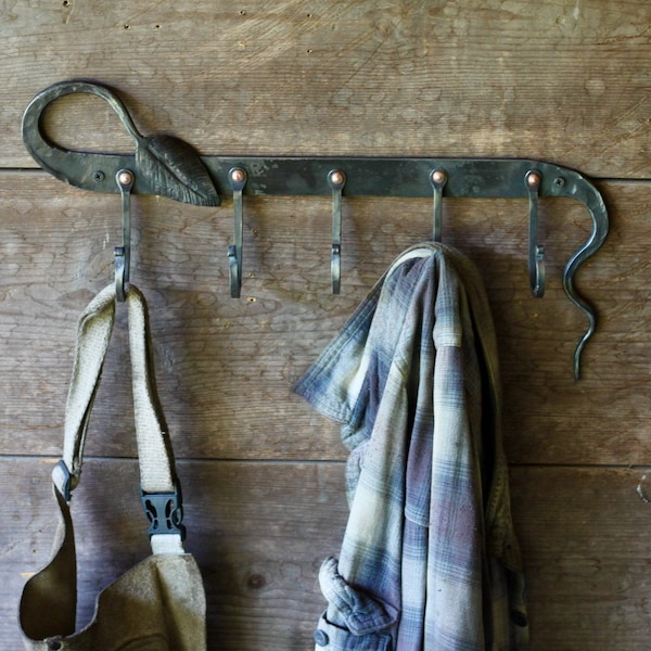 Coat Rack Leaf and Vine Organic Blacksmith Hand Forged