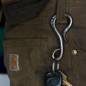 Belt loop keychain bottle opener carabiner blacksmith hand forged personalized Gift for him