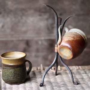 Hand Forged Metal Coffee Cup Holder Kitchen Coffee Mug Tree Countertop Tea Cups Holder Stand Blacksmith Kitchenware Decor image 1