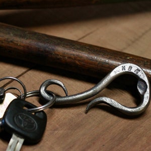 Belt loop keychain bottle opener carabiner blacksmith hand forged personalized Gift for him