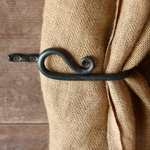 Hand Forged Curtain Tie Backs: Blacksmith Scroll Design, Metal Drapery Holdbacks