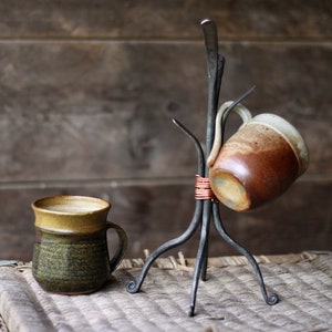 Hand Forged Metal Coffee Cup Holder Kitchen Coffee Mug Tree Countertop Tea Cups Holder Stand Blacksmith Kitchenware Decor image 6