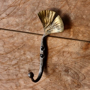 Hand Forged Ginkgo Leaf Wall Hook | Blacksmith Wrought Iron Hook, Decorative Wall Hook, Coat Rack, Metal Hook, Hat Hanger