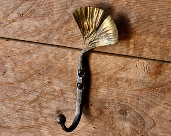 Hand Forged Ginkgo Leaf Wall Hook | Blacksmith Wrought Iron Hook, Decorative Wall Hook, Coat Rack, Metal Hook, Hat Hanger