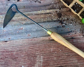 Hand Forged Garden Weeder - Long Hardwood Handle | Blacksmith Steel Weeding Sickle Gardening Tool