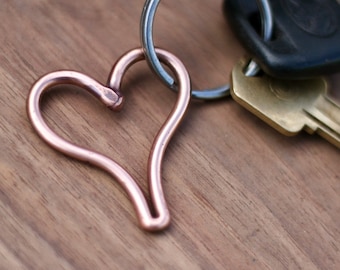 Hand Forged Copper Heart Keychain | Blacksmith Key Ring