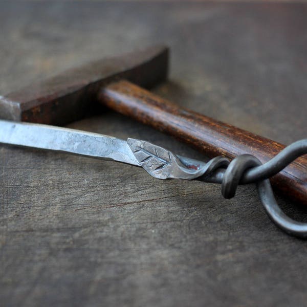 Personalized Leaf Letter Opener Hand Forged Blacksmith Paper Knife Gift