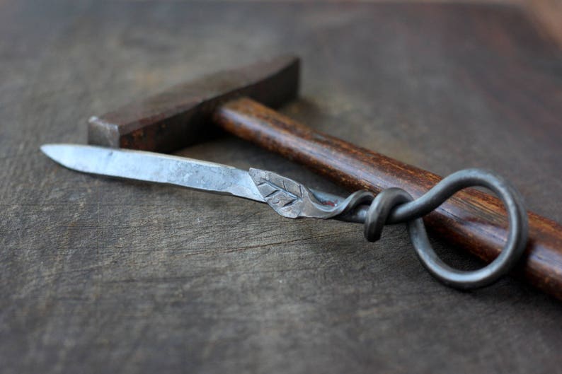 Personalized Leaf Letter Opener Hand Forged Blacksmith Paper Knife Gift 