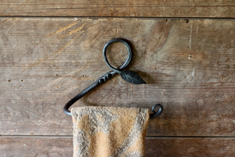 Hand Forged Hand Towel Rack Holder Hook Blacksmith Leaf Design