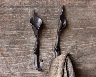 Mini Calla Lilly Hand Forged Wall Hook | Blacksmith Wrought Iron Flower Hook, Decorative Wall Hook, Coat Hook, Vintage Wall Hook