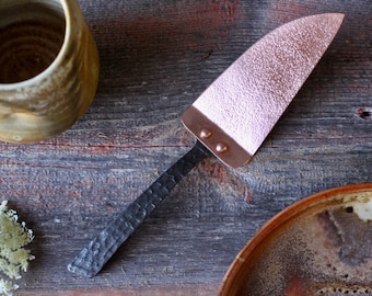 Hand Forged Copper and Steel Pie Server | Blacksmith Serving Spatula, Waffle Texture Handle, Cake Server, Gift for Mom