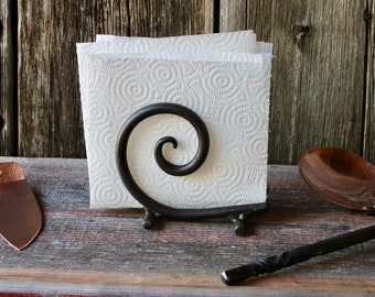 Hand Forged Napkin Holder - Spiral  Scroll | Blacksmith Metal Napkin Holder, Napkin Dispenser, Farmhouse Table Decor, Gift for Her