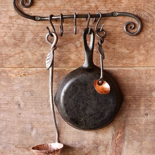 Hand Forged Curly Pot Rack | Blacksmith Farmhouse Kitchen Organizer