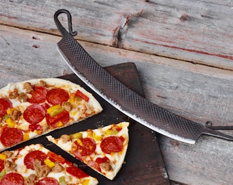 Hand Forged Pizza Rocker | Blacksmith Carbon Steel Pizza Slicer, Two Handed Pizza Cutter, Gift for Chef, Pizza Lover Gift