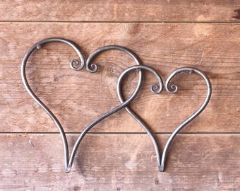 Hand Forged Linked Hearts | Blacksmith Metal Wall Art | Wedding Gift | Anniversary Gift for Couple