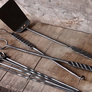 Hand Forged BBQ Grill Set: Blacksmith Grill-Marked Handles