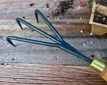 Hand Forged Garden Rake - Long Hardwood Handle | Blacksmith Garden Cultivator Tool