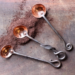 Coffee Scoop Blacksmith Forged Copper and Steel 1 Tablespoon Handmade