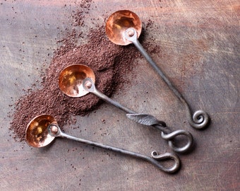 Coffee Scoop Blacksmith Forged Copper and Steel 1 Tablespoon Handmade