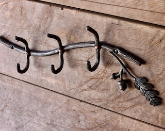 Oak Tree Coat Rack - Wall Mount Decorative Hooks Hand Forged Blacksmith Handmade