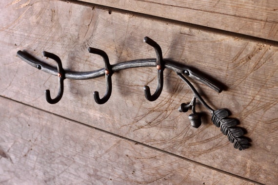 Oak Tree Coat Rack Wall Mount Decorative Hooks Hand Forged Blacksmith  Handmade 