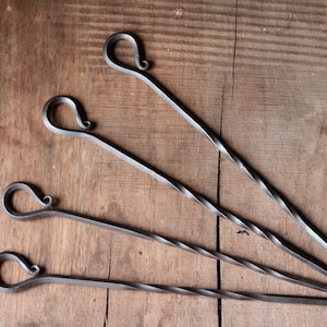 Skewers - Set of 2 or 4 | Blacksmith Hand Forged Meat and Vegetable Cooking Sticks for BBQ Fire Pit Oven