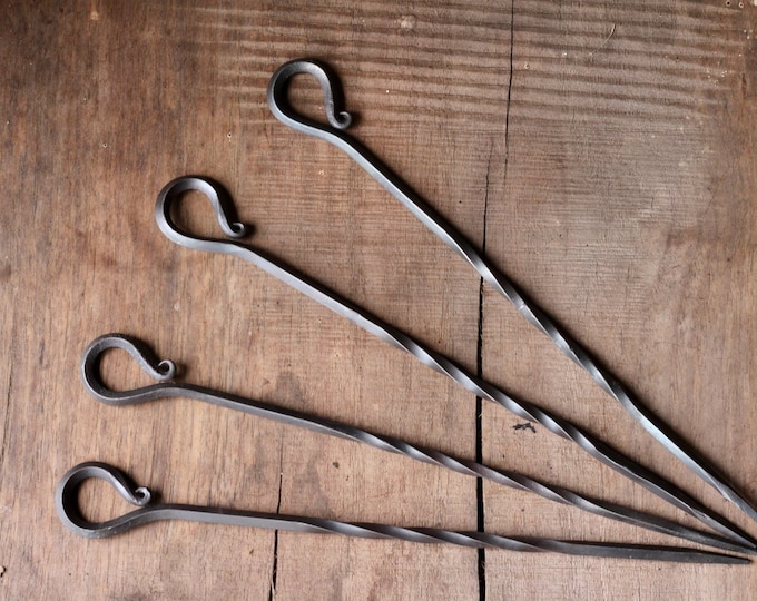 Hand Forged BBQ Skewers | Wrought Iron Grilling Sticks (Set of 2 or 4)