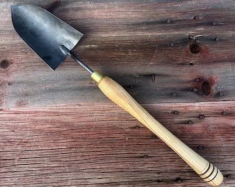 Hand Forged Garden Trowel – Long Hardwood Handle Blacksmith Forged