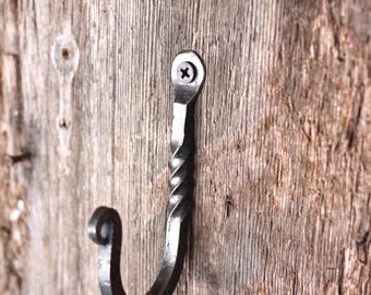 Hand Forged Twisty Wall Hook | Rustic Blacksmith Iron | Coat Hook | Housewarming Gift Home Decor