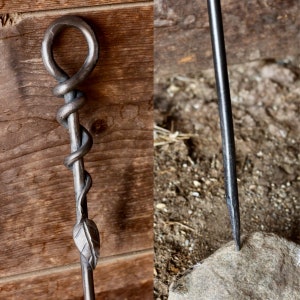Leaf Wrap Fire Poker - Blacksmith Hand Forged Handmade Indoor/Outdoor Fireplace Fire Pit Campfire Tool