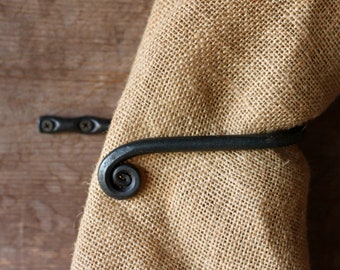 Hand Forged Curtain Tie Backs: Blacksmith Fiddlehead Scroll Design