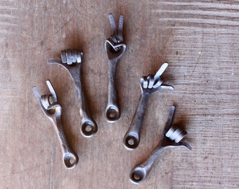 Blacksmith Forged Hand Gesture Keychain | Peace Sign, Middle Finger, Rock On, I Love You