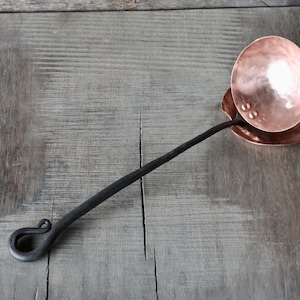 Hand Forged Copper & Steel Ladle: Blacksmith Serving Spoon
