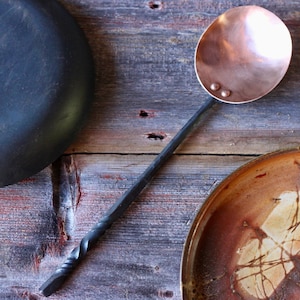 Hand Forged Copper & Steel Serving Spoon: Blacksmith Kitchen Utensil