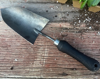 Hand Forged Garden Trowel - Black Hardwood Handle | Blacksmith Steel Shovel, Gift for Gardener, Plant Lover Gift