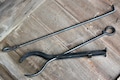 Hand Forged Wrought Iron Fireplace Tool Set: Mini Log Grabber & Poker