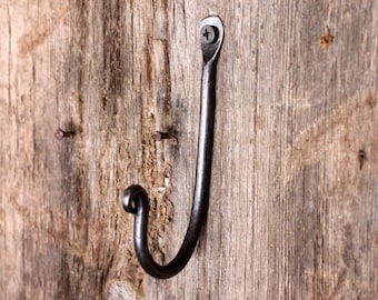 Hand Forged Wrought Iron Wall Hook | Rustic Blacksmith Coat Hanger