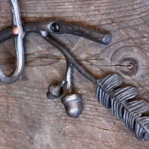 Oak Tree Coat Rack Wall Mount Decorative Hooks Hand Forged Blacksmith Handmade image 3