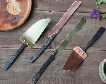 Hand Forged Pie Server & Cake Knife Set | Blacksmith Waffle Texture