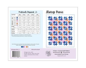 Print Starry Picnic Quilt Pattern, Star Quilt, Modern Traditional Quilt Pattern, Curved Piecing, Sewing Curves, Baby, Throw, Bed Size Quilt