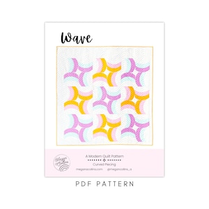PDF Wave Quilt Pattern Download, Modern Quilt, Curved Piecing, Star Quilt Block, Sewing Curves, Baby, Throw, Twin, Queen, King Quilt