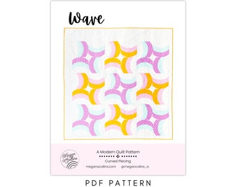 PDF Wave Quilt Pattern Download, Modern Quilt, Curved Piecing, Star Quilt Block, Sewing Curves, Baby, Throw, Twin, Queen, King Quilt