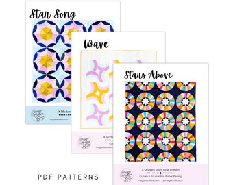 PDF Modern Star Quilt Patterns, Star Song, Wave, Stars Above Pattern Downloads, Curves Quilt, Star Quilt Pattern, Beginner FPP, Quilt Making