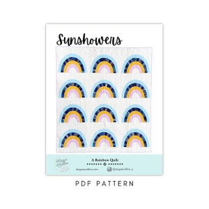 PDF Sunshowers Quilt Pattern Download, Rainbow Quilt, Modern Curves Quilt, Rainbow Baby Quilt, Throw Size Quilt, Modern Rainbow Pattern